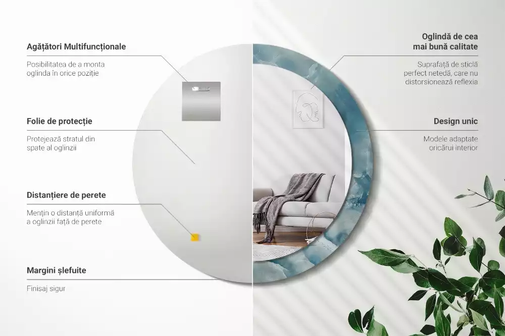 Espelho redondo decorativo Mármore ônix azul