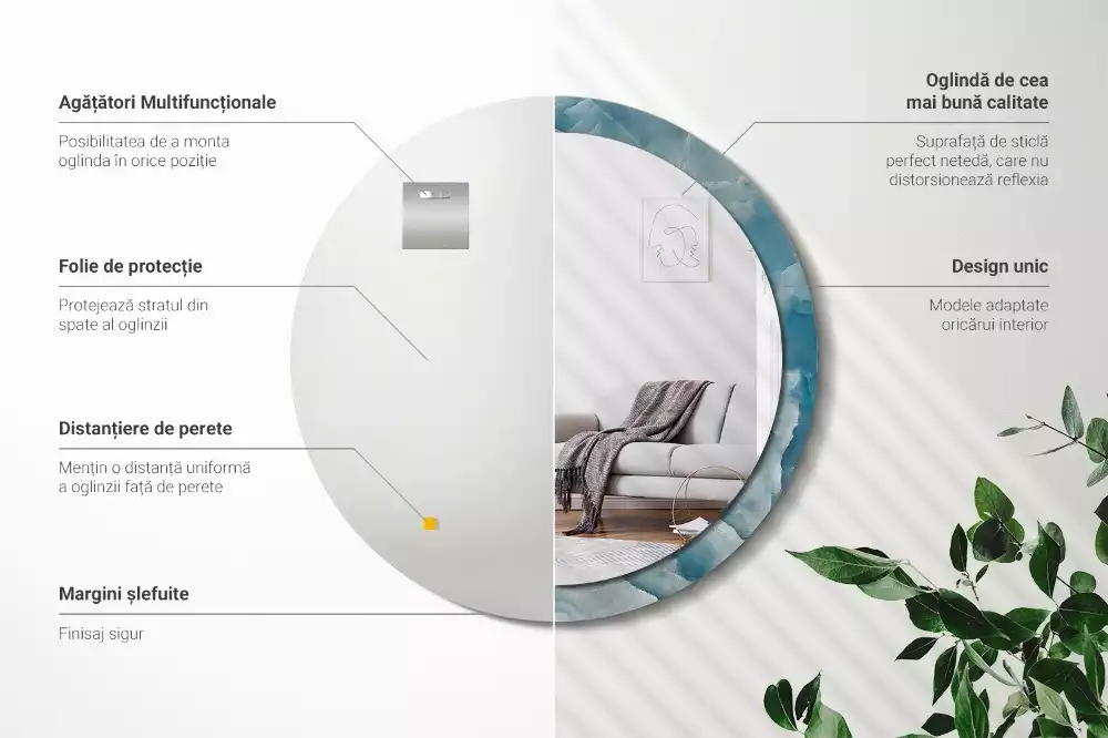 Espelho redondo decorativo Mármore ônix azul