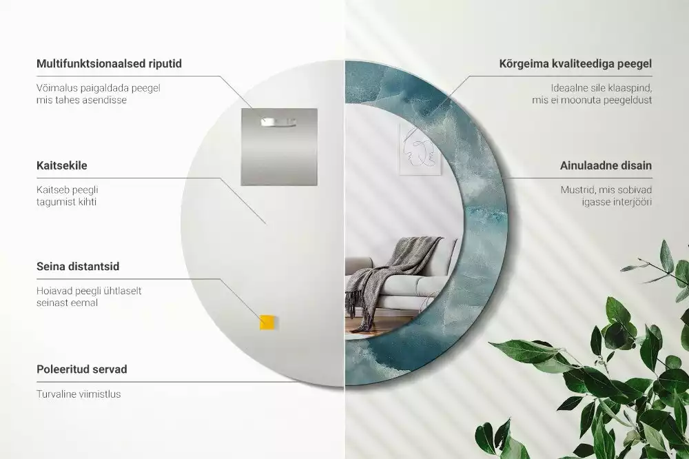 Espelho redondo decorativo Mármore ônix azul