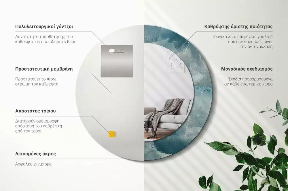 Espelho redondo decorativo Mármore ônix azul