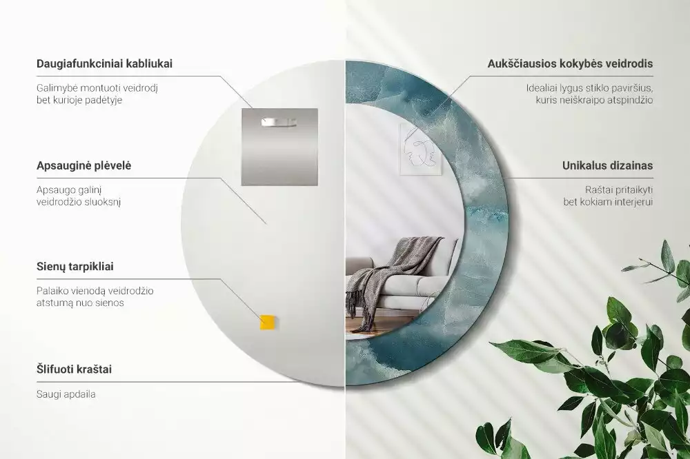 Espelho redondo decorativo Mármore ônix azul