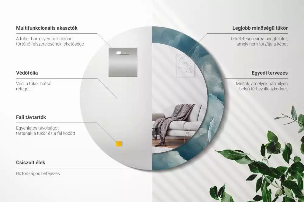 Espelho redondo decorativo Mármore ônix azul