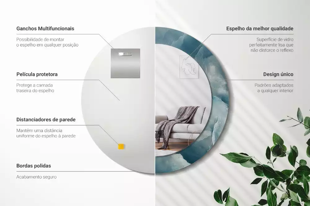 Espelho redondo decorativo Mármore ônix azul