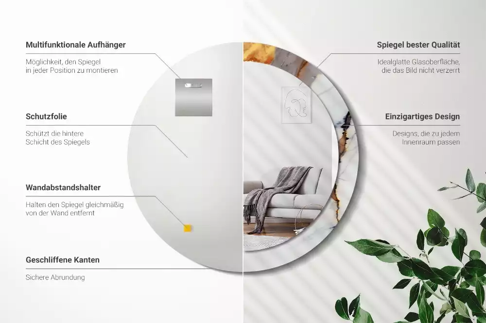 Espelho redondo decorativo Mármore branco