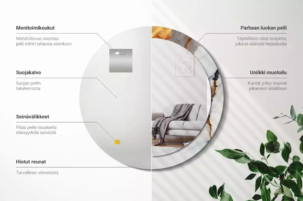 Espelho redondo decorativo Mármore branco