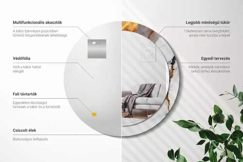 Espelho redondo decorativo Mármore branco