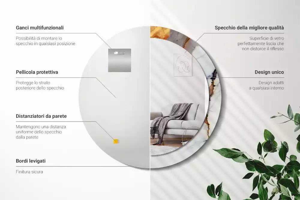 Espelho redondo decorativo Mármore branco