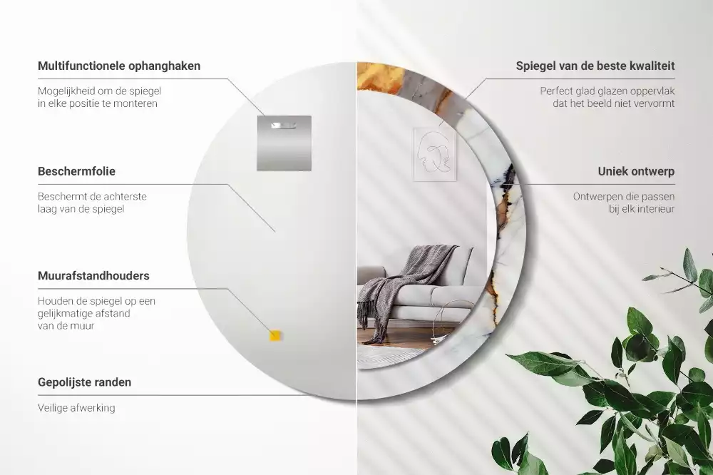 Espelho redondo decorativo Mármore branco