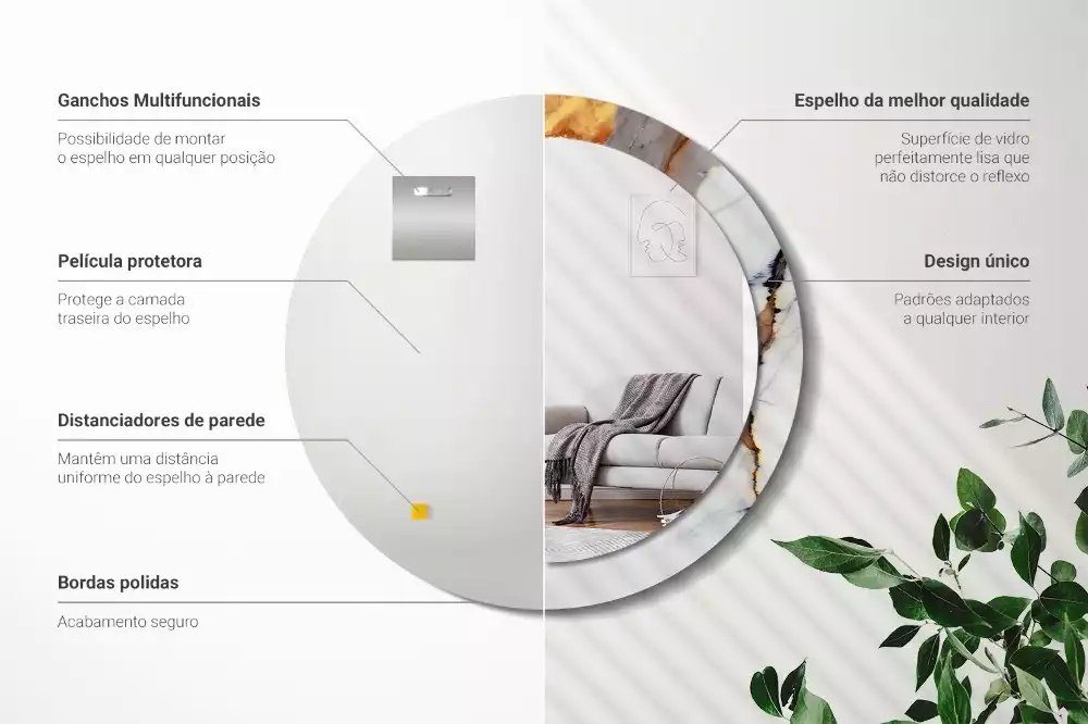 Espelho redondo decorativo Mármore branco