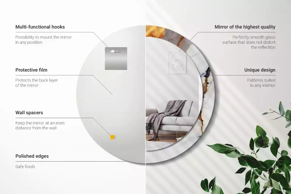 Espelho redondo decorativo Mármore branco