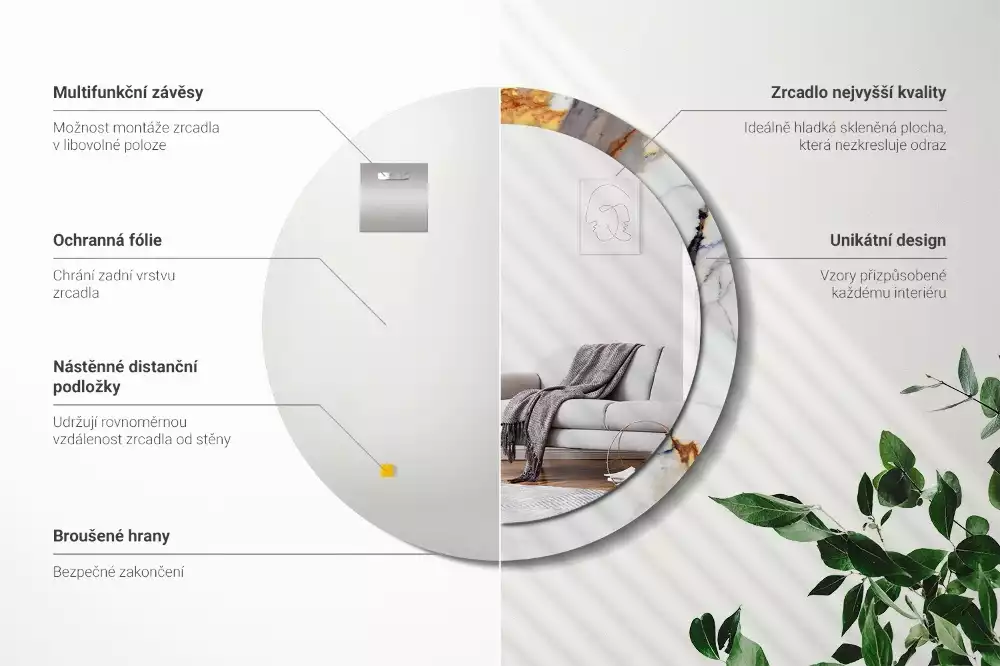 Espelho redondo decorativo Mármore branco