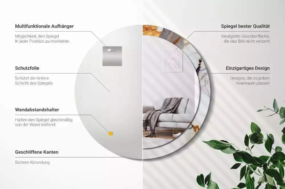 Espelho redondo decorativo Mármore branco