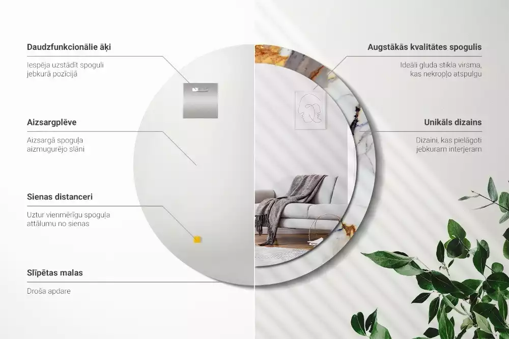 Espelho redondo decorativo Mármore branco