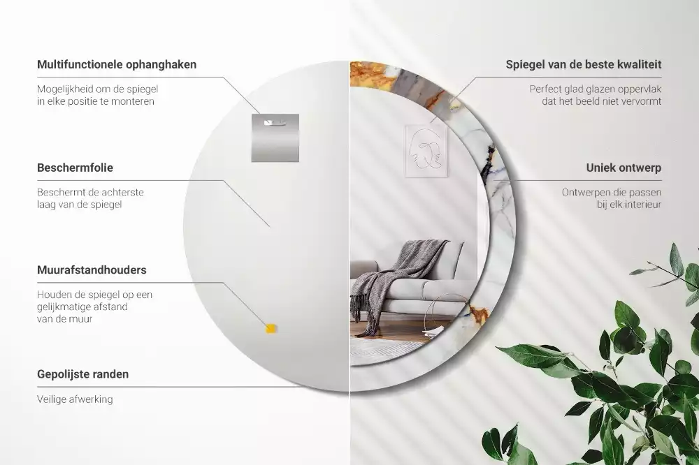 Espelho redondo decorativo Mármore branco