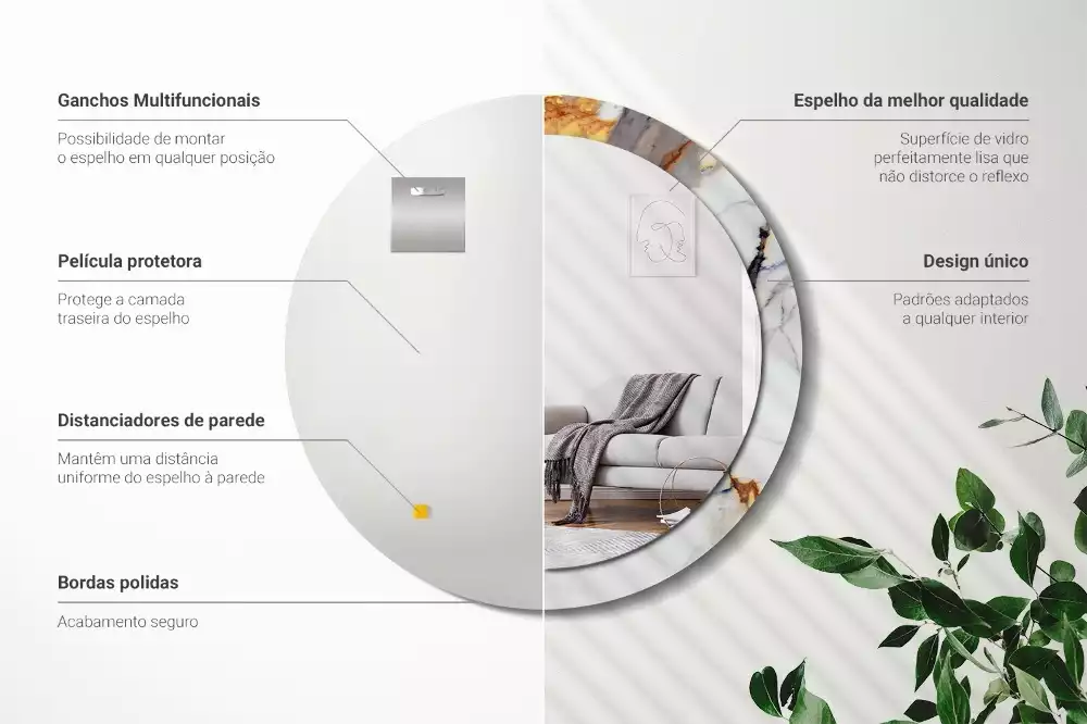 Espelho redondo decorativo Mármore branco