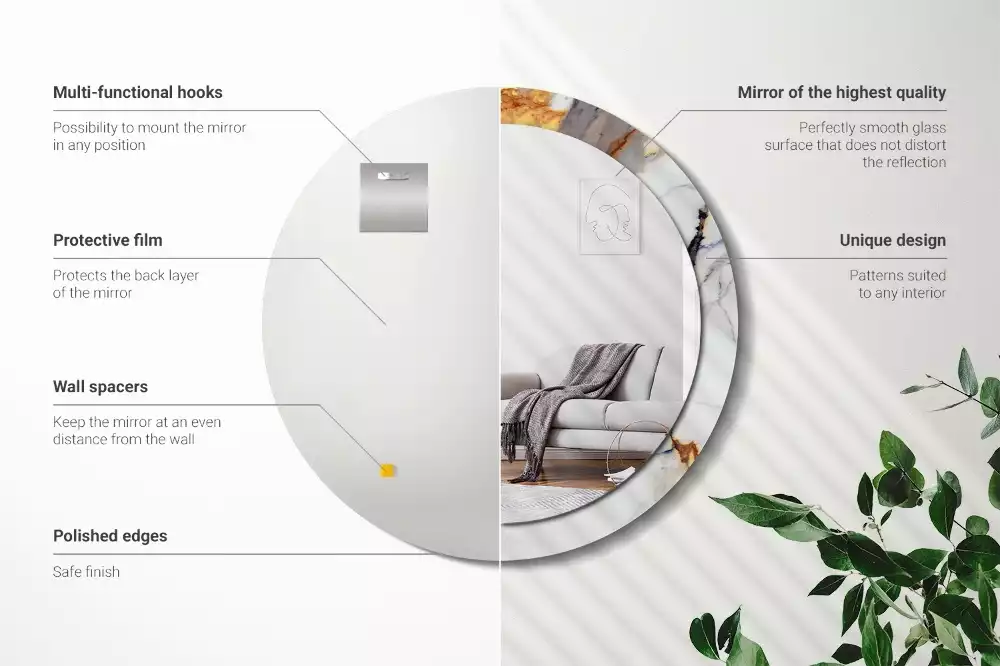 Espelho redondo decorativo Mármore branco