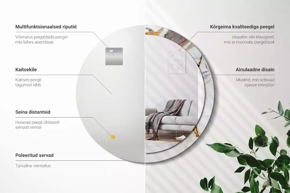 Espelho redondo decorativo Mármore branco