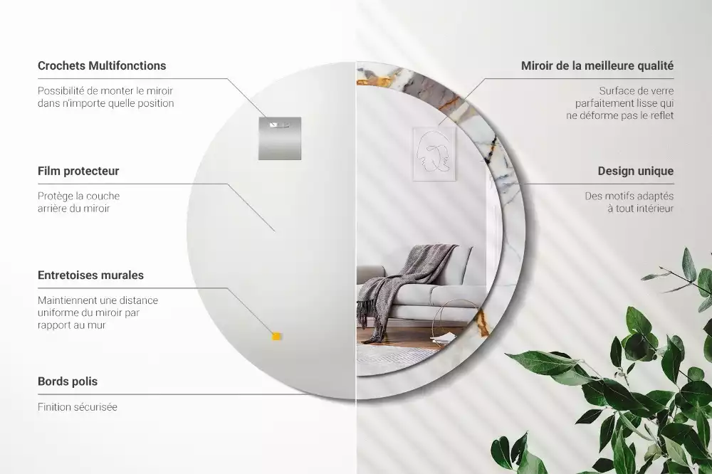 Espelho redondo decorativo Mármore branco