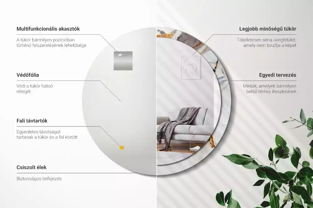 Espelho redondo decorativo Mármore branco