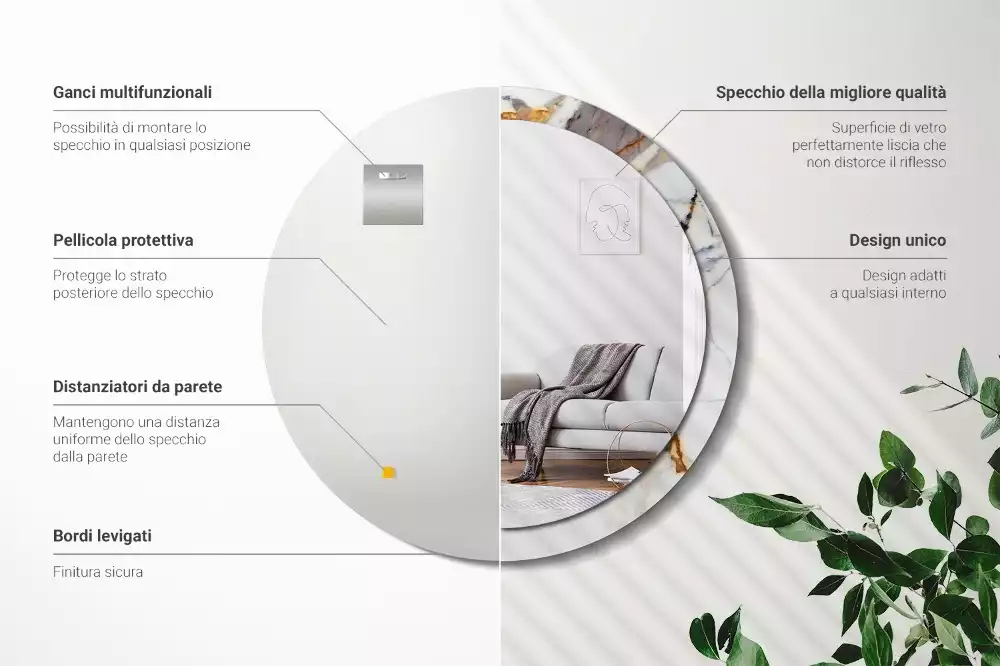 Espelho redondo decorativo Mármore branco