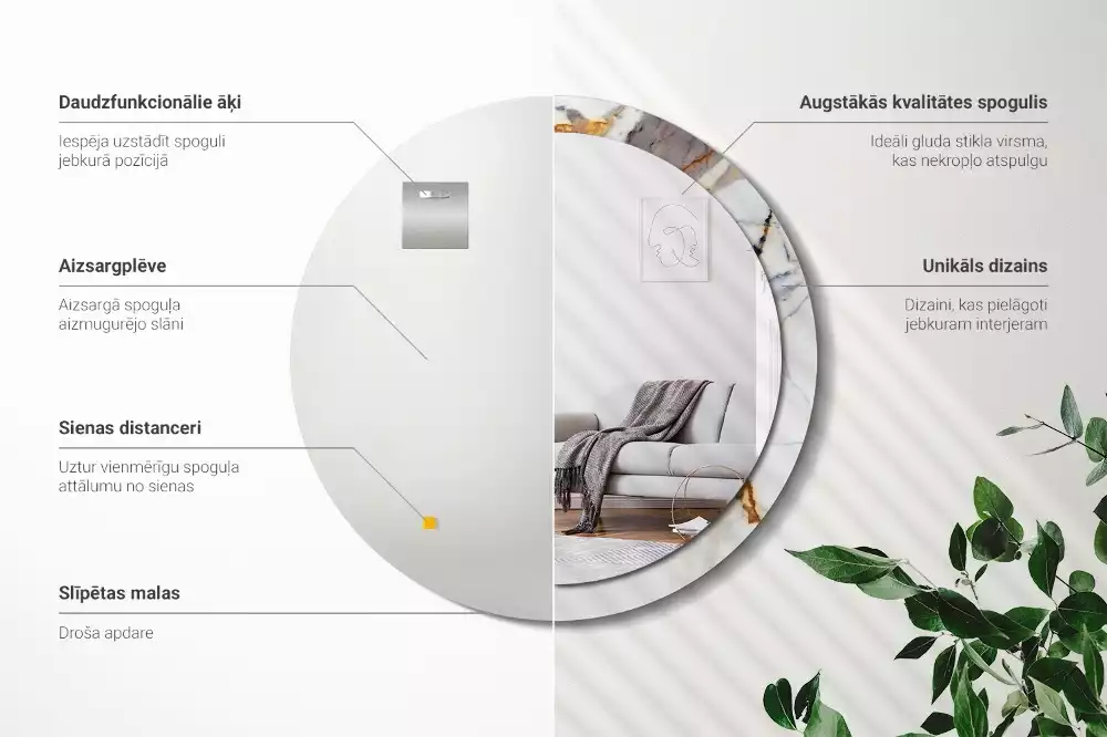 Espelho redondo decorativo Mármore branco