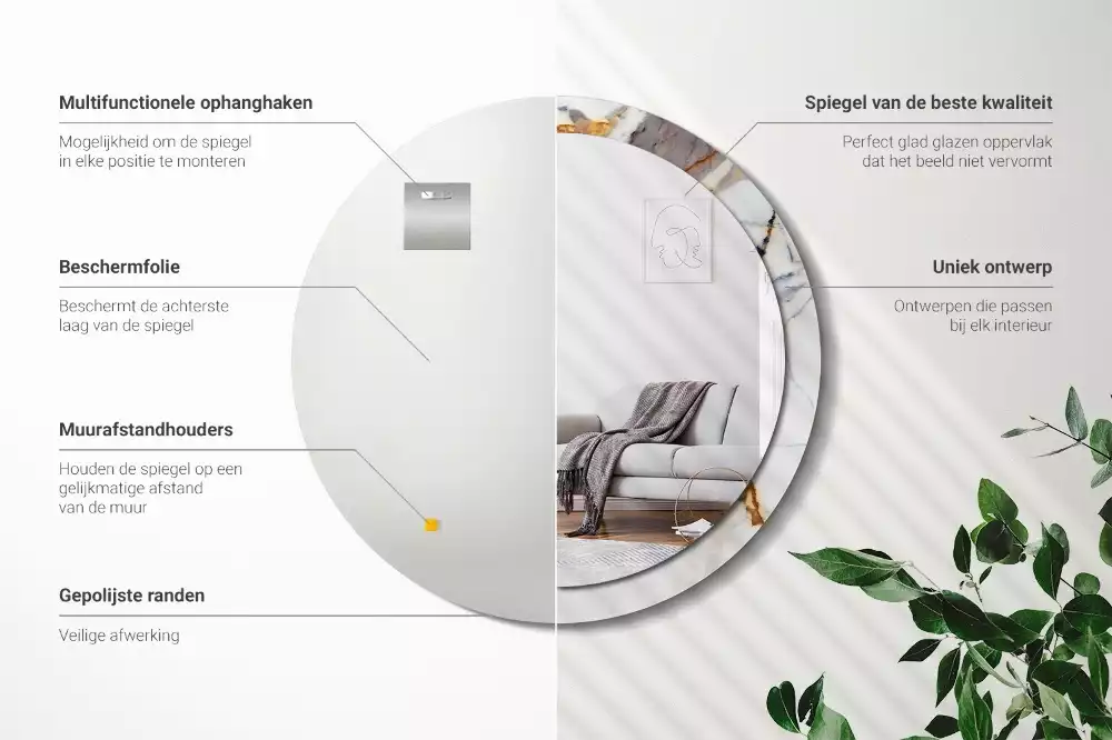 Espelho redondo decorativo Mármore branco