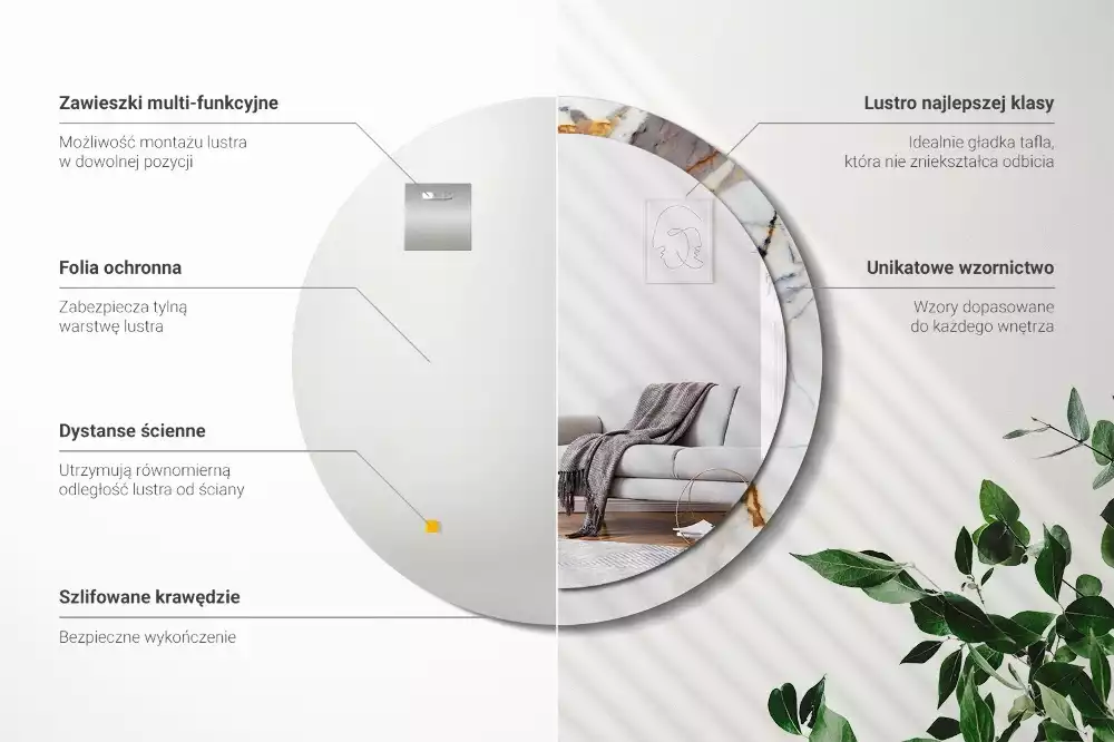 Espelho redondo decorativo Mármore branco