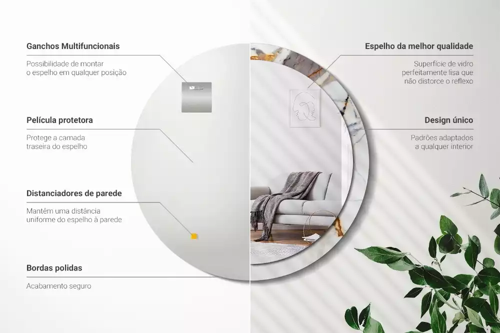 Espelho redondo decorativo Mármore branco