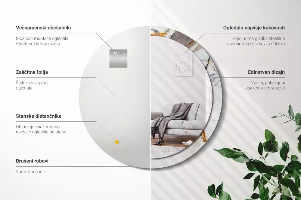 Espelho redondo decorativo Mármore branco