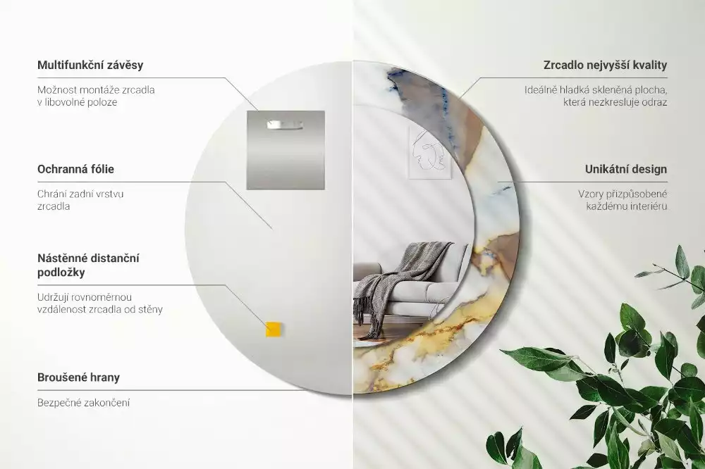 Espelho redondo decorativo Mármore branco