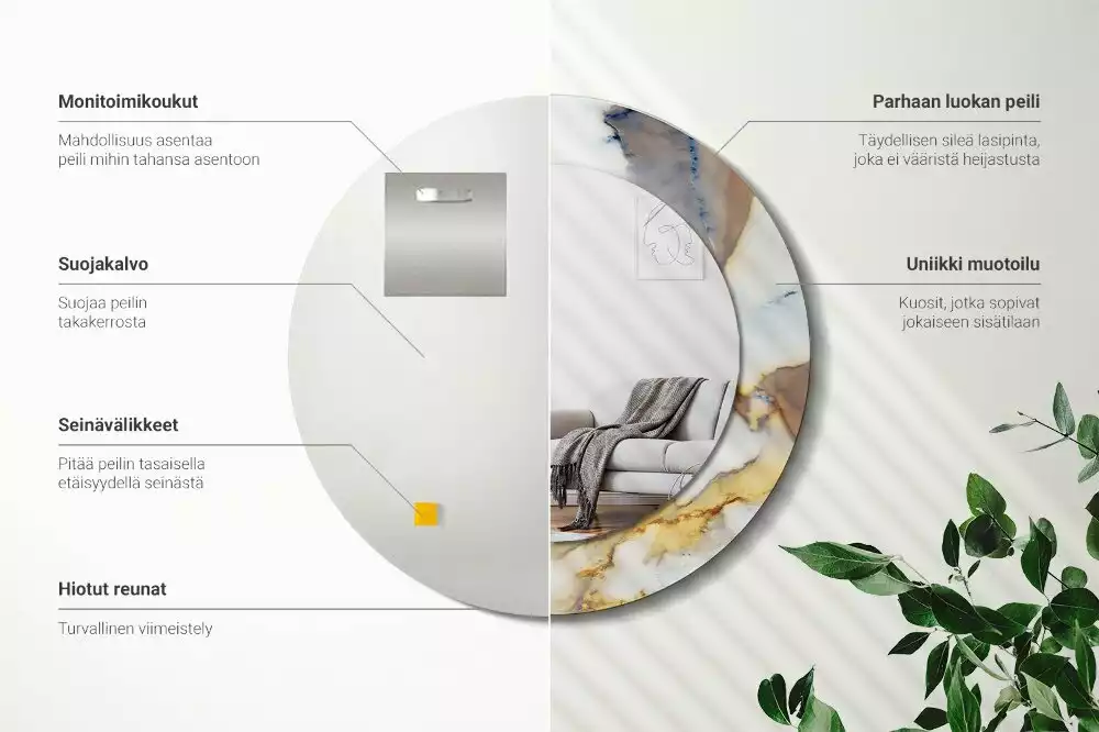 Espelho redondo decorativo Mármore branco