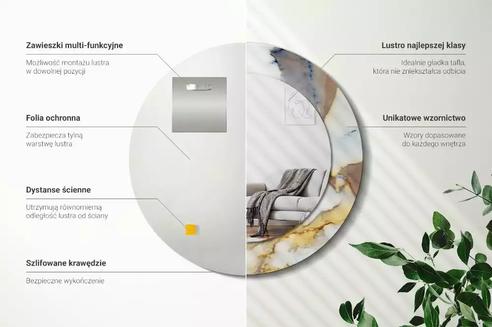 Espelho redondo decorativo Mármore branco