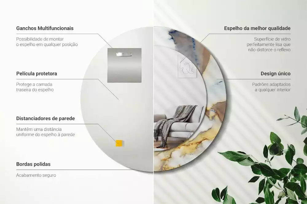 Espelho redondo decorativo Mármore branco