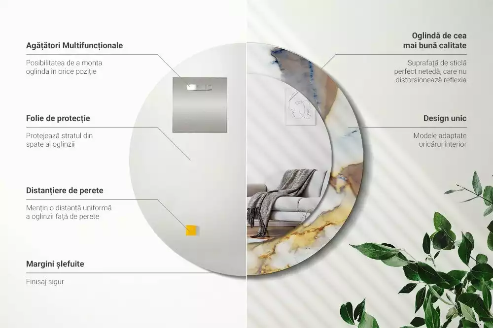 Espelho redondo decorativo Mármore branco