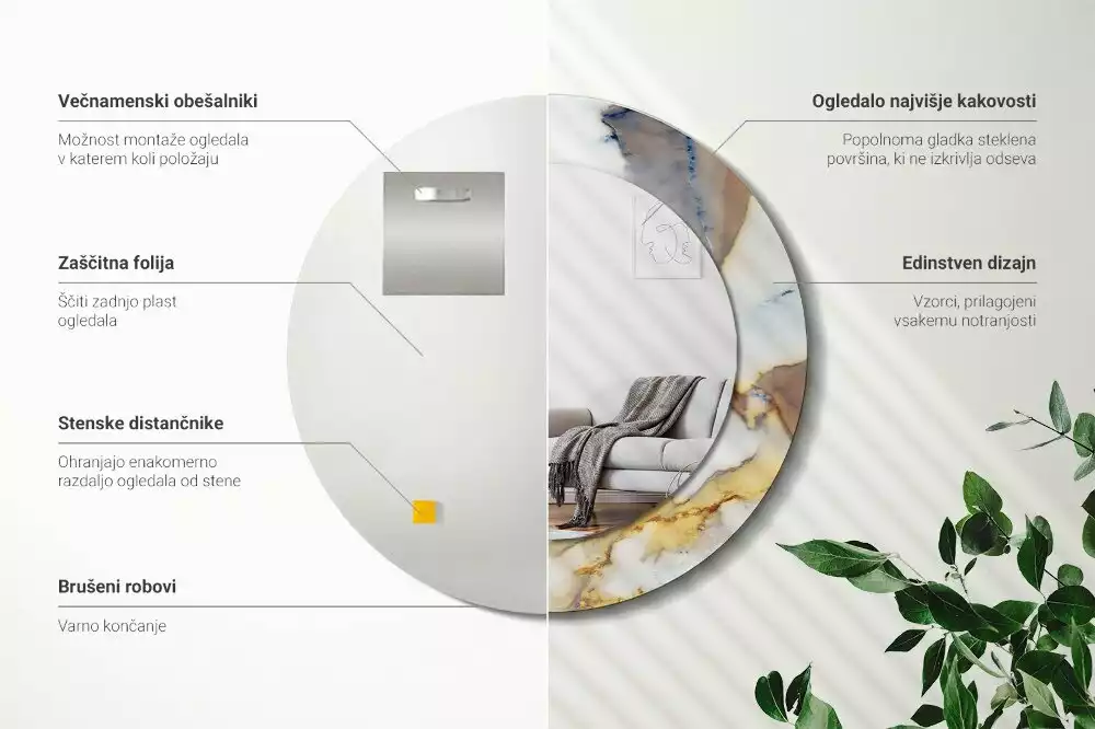 Espelho redondo decorativo Mármore branco