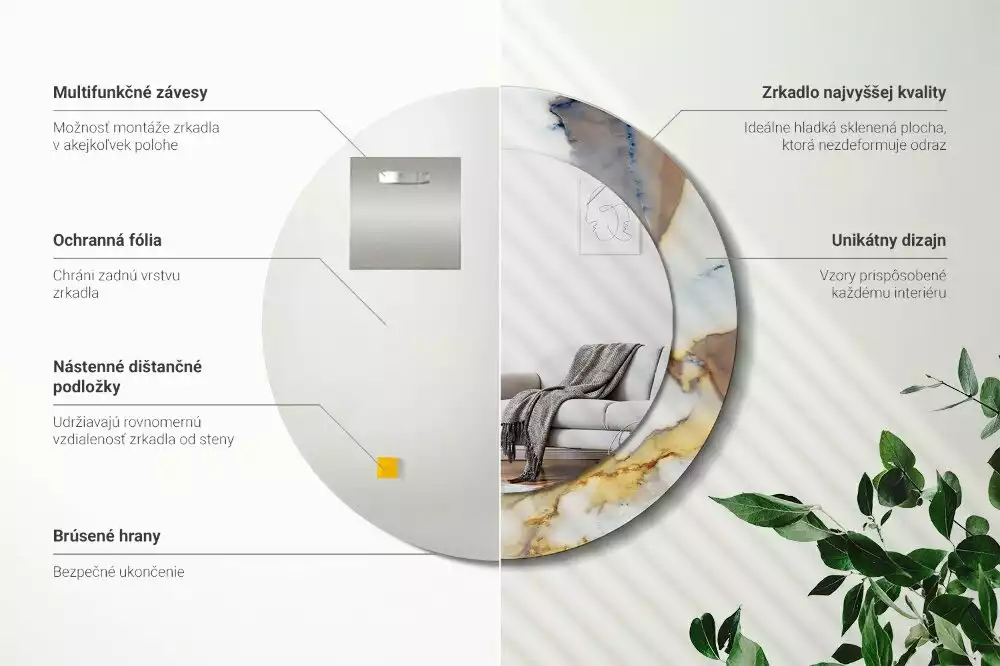 Espelho redondo decorativo Mármore branco