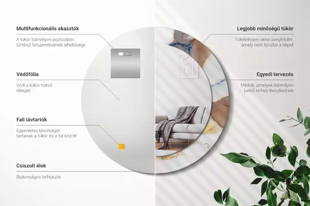 Espelho redondo decorativo Mármore branco