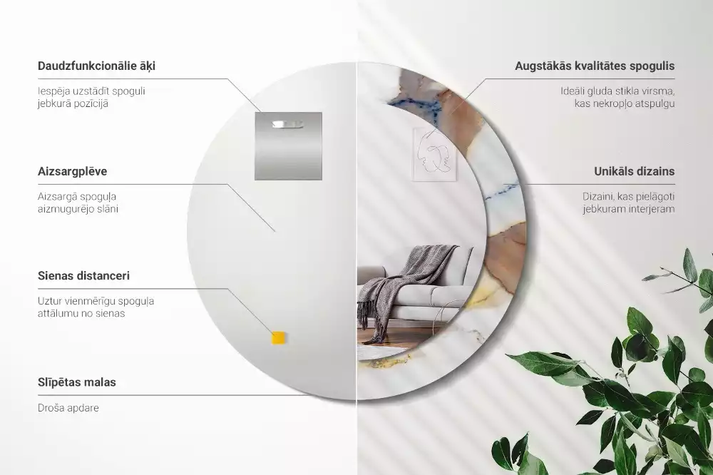 Espelho redondo decorativo Mármore branco