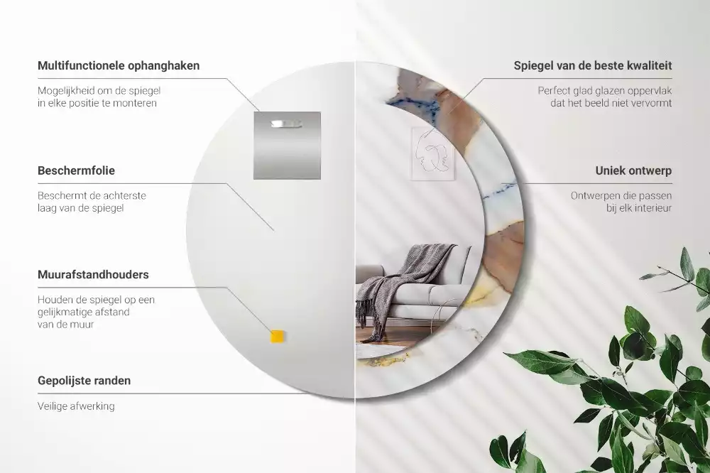 Espelho redondo decorativo Mármore branco