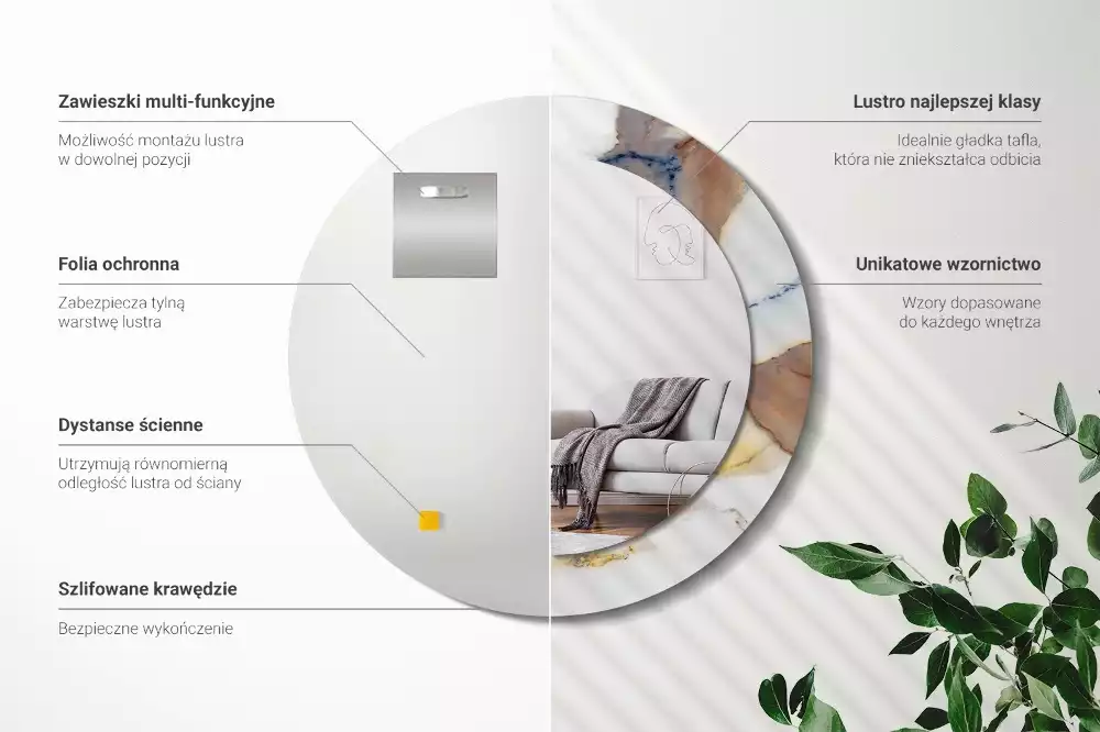 Espelho redondo decorativo Mármore branco