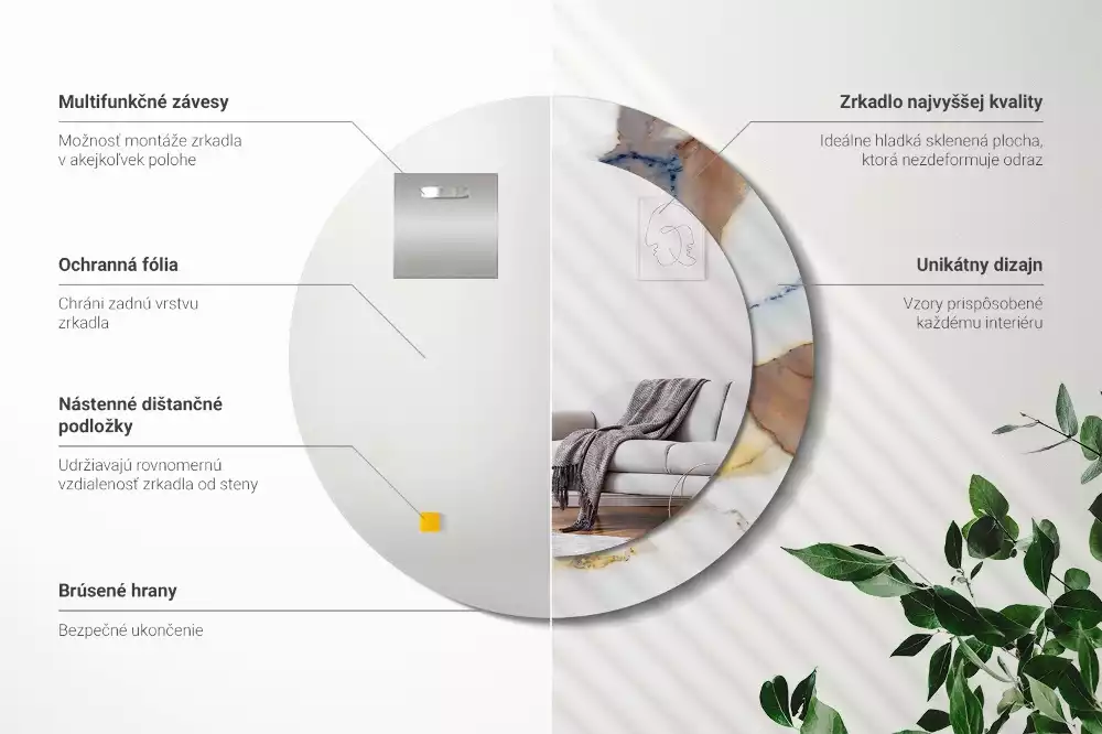 Espelho redondo decorativo Mármore branco