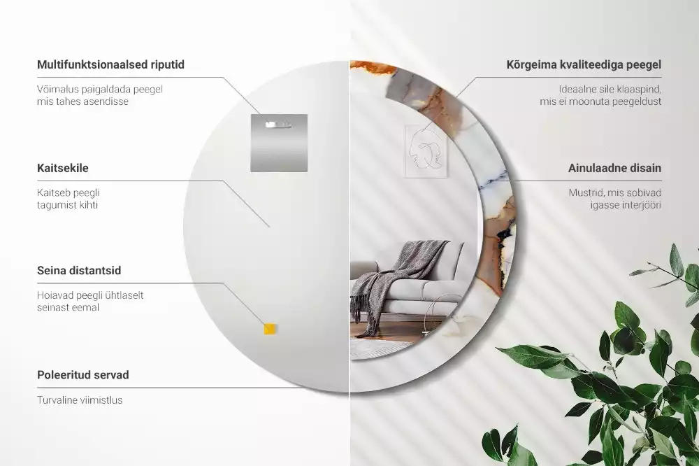 Espelho redondo decorativo Mármore branco