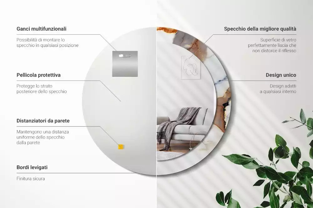 Espelho redondo decorativo Mármore branco