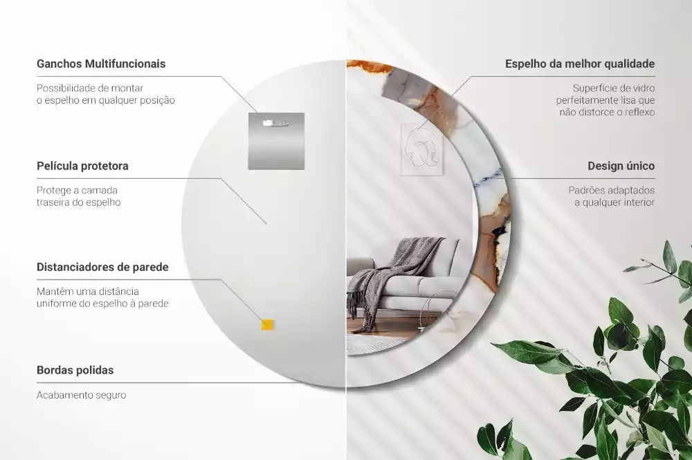 Espelho redondo decorativo Mármore branco