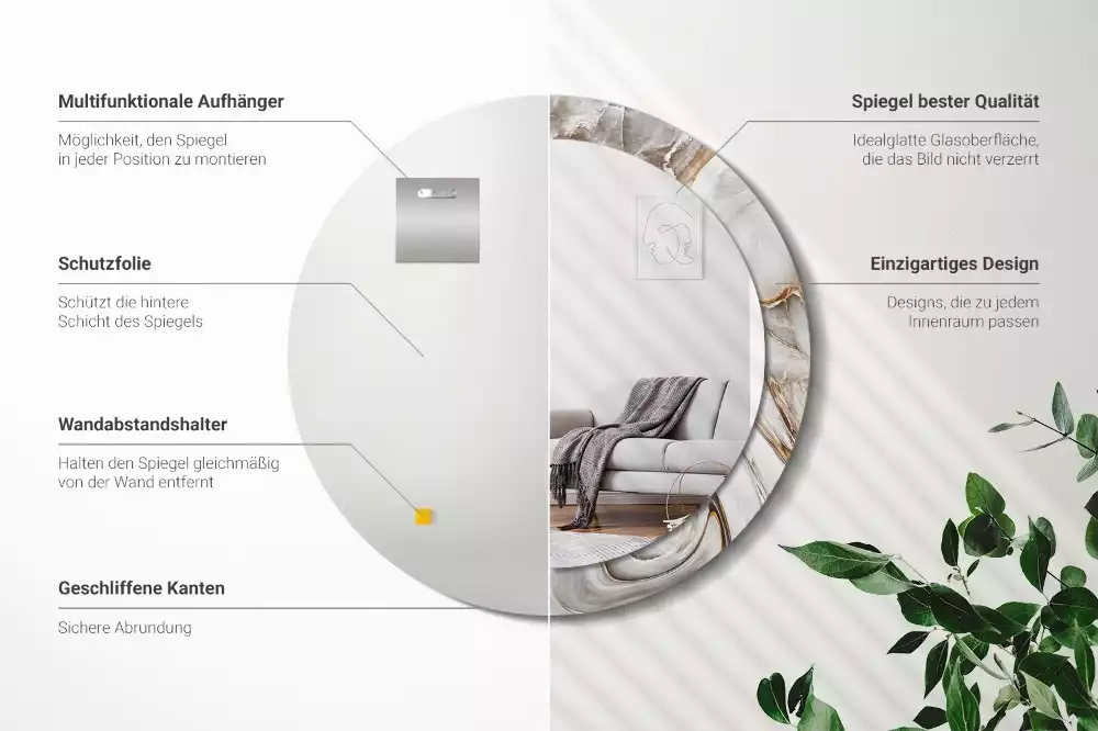 Espelho decorativo redondo Mármore claro