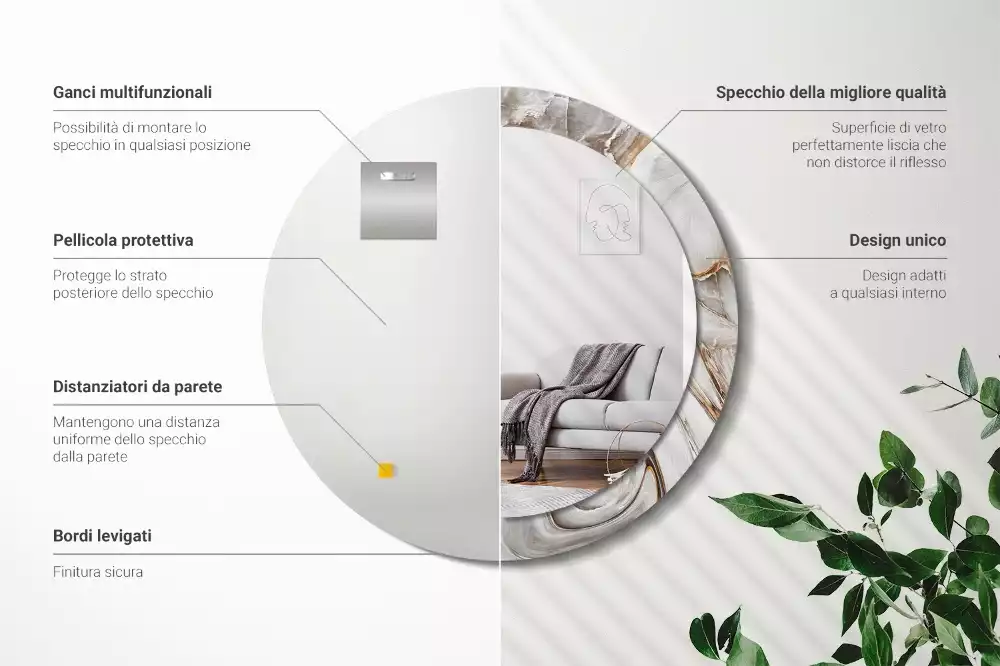 Espelho decorativo redondo Mármore claro