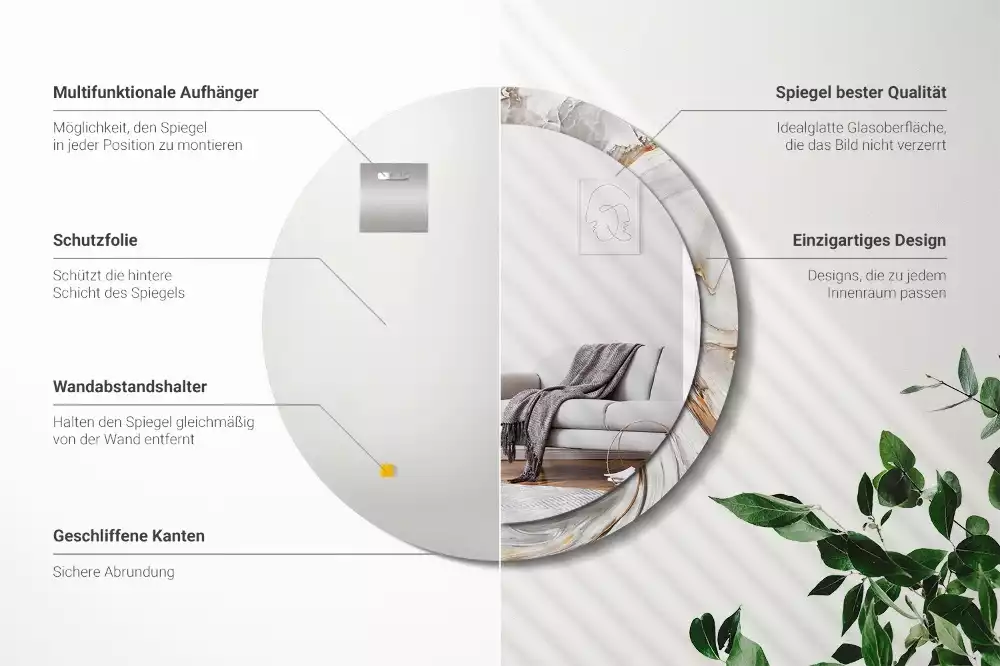 Espelho decorativo redondo Mármore claro