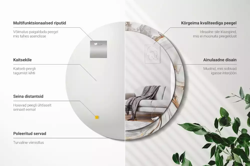 Espelho decorativo redondo Mármore claro