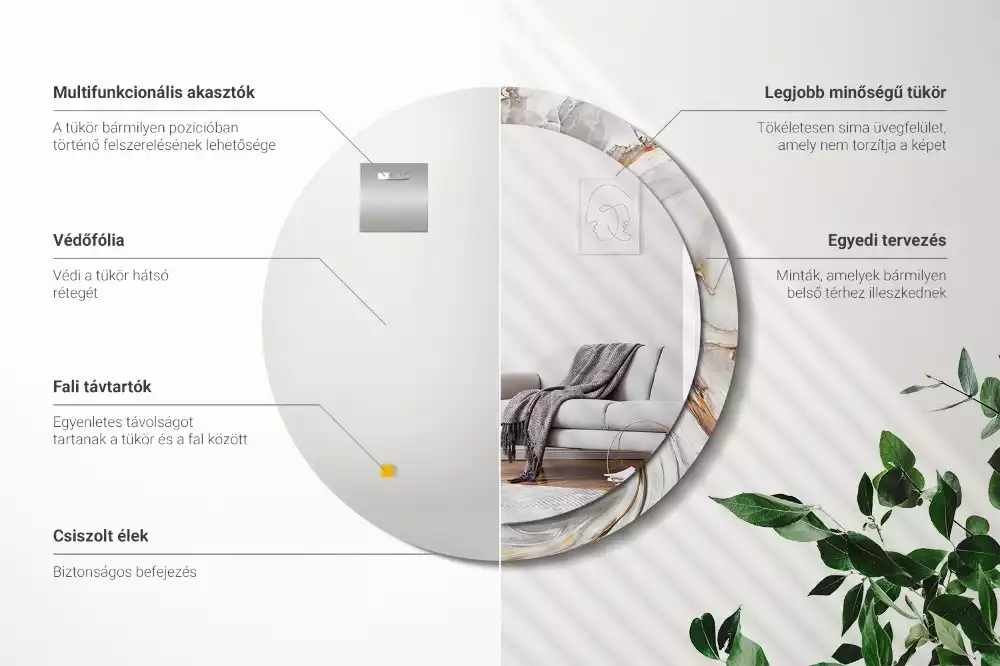 Espelho decorativo redondo Mármore claro