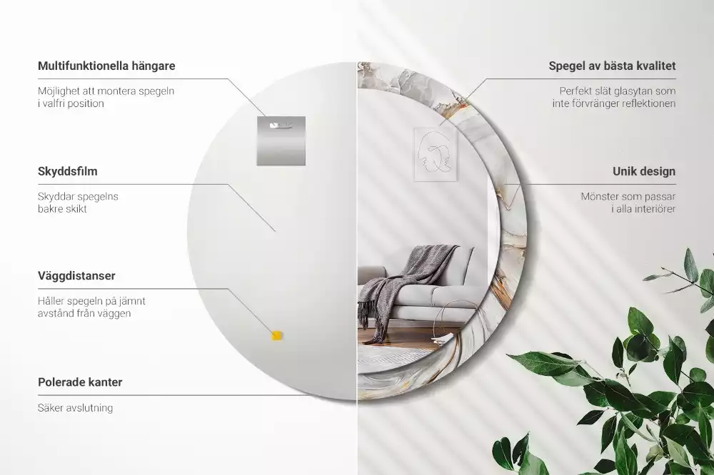 Espelho decorativo redondo Mármore claro